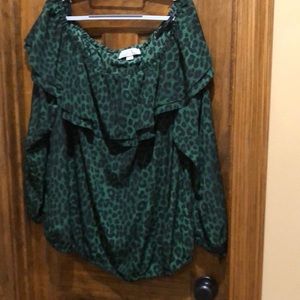 Michael Kors, green and black cheetah blouse